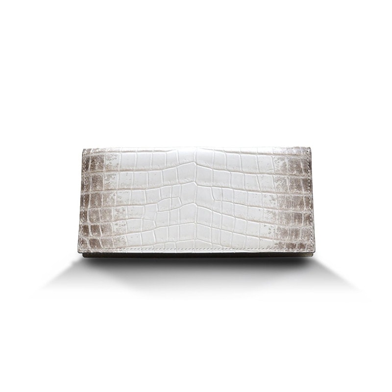 クロコダイル　マット　ハンドステッチ　ロングウォレット（両面カード収納） ヒマラヤ