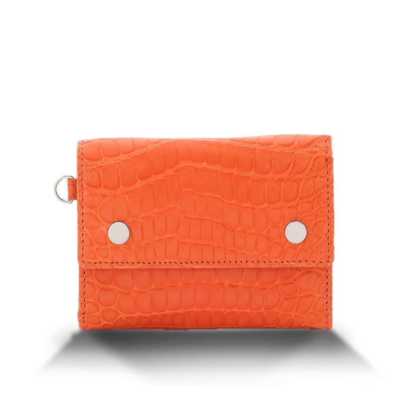 クロコダイル　マット　コンパクトウォレット　オレンジ