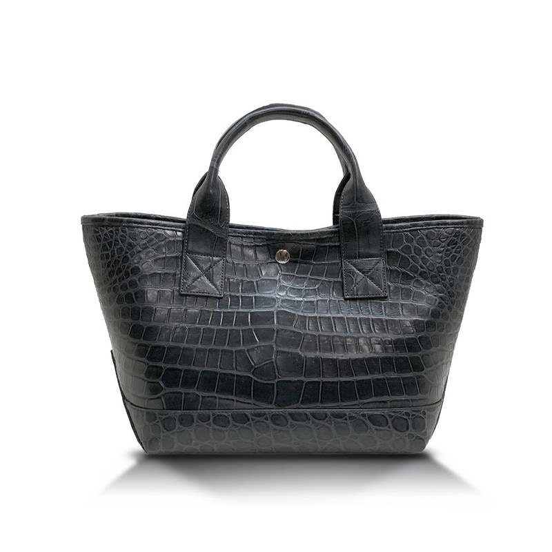 クロコダイル　マット　ソフトミニトートバッグ　グレー