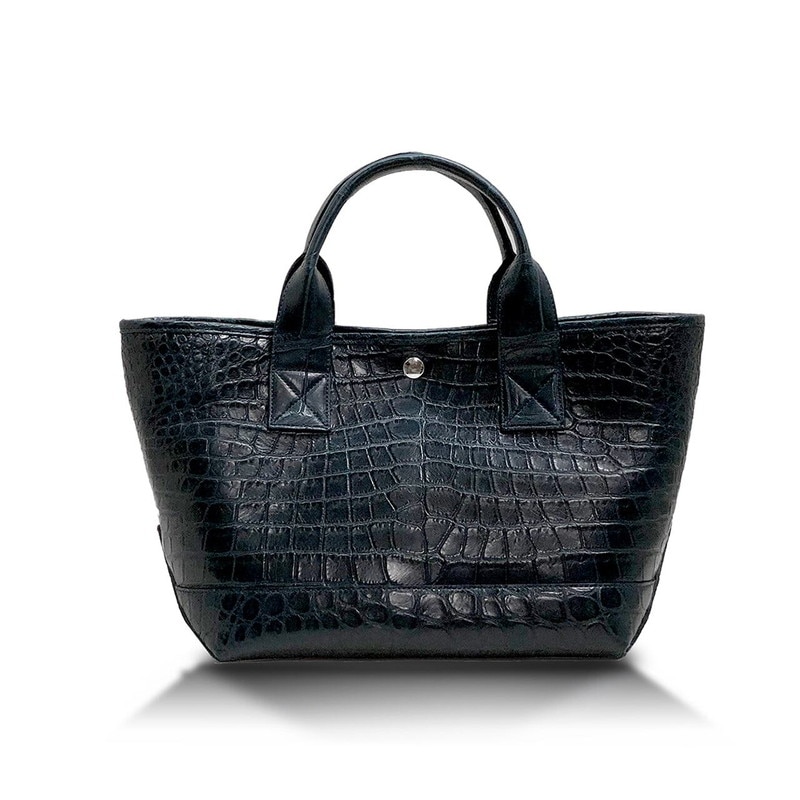 クロコダイル　マット　ソフトミニトートバッグ　ネイビー