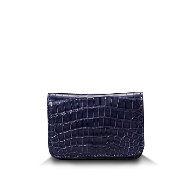 クロコダイル　マット　ビジネスカードケース　ネイビー