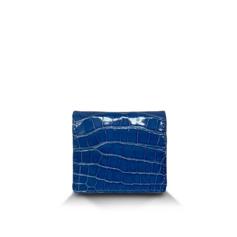 クロコダイル　ツヤ×牛　BOXタイプコインケース　ロイヤルブルー×ホワイト