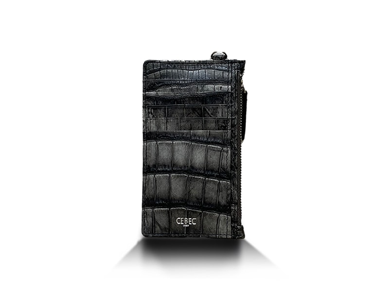 クロコダイル　マット　カードケース　墨黒