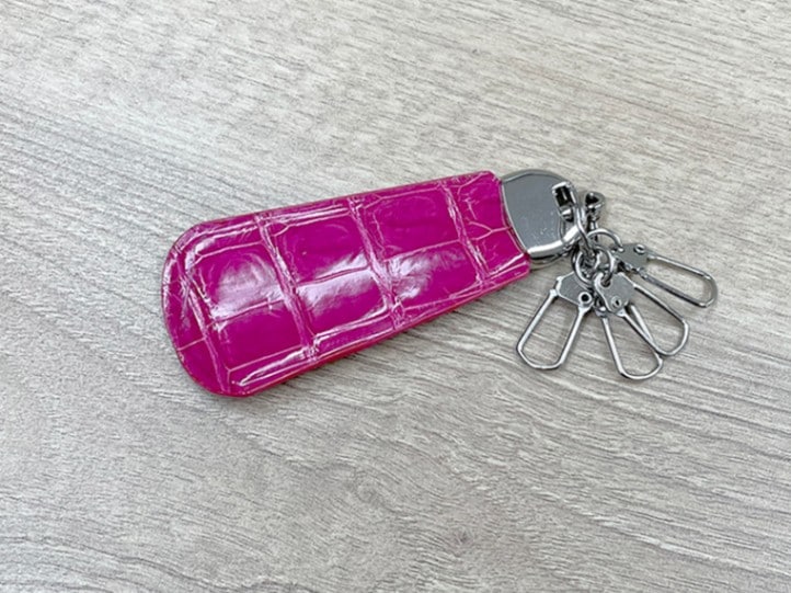 クロコダイル　ツヤ　キー付きシューホーン　ピンク