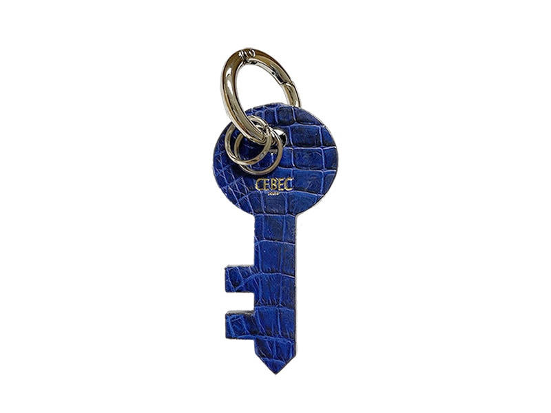 クロコダイル　マット　鍵型チャーム　ミッドナイトブルー