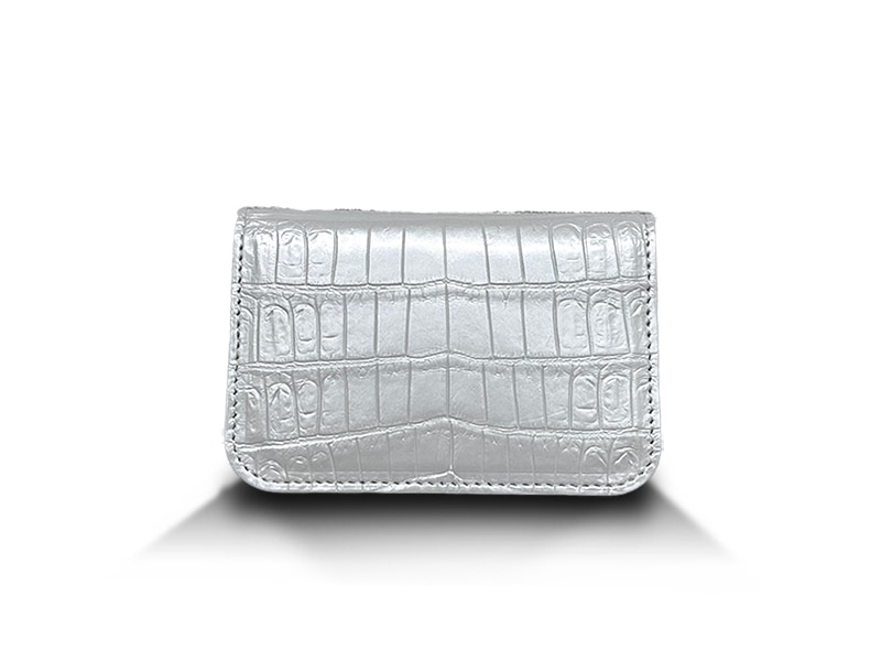 クロコダイル　マット　ビジネスカードケース　ホワイトパール
