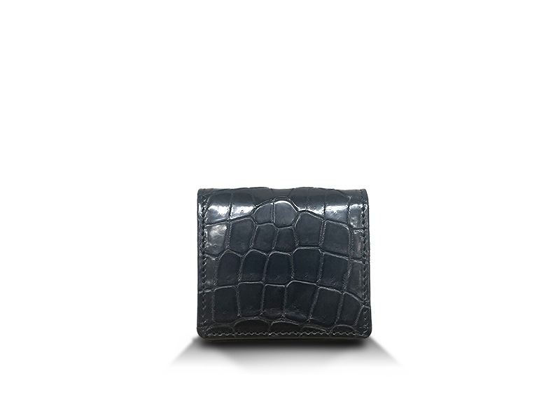 クロコダイル　マット　Boxタイプコインケース　ブラック