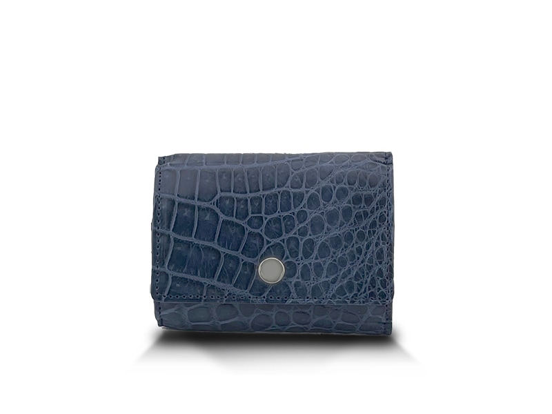 クロコダイル　マット　ミニ財布　インディゴブルー