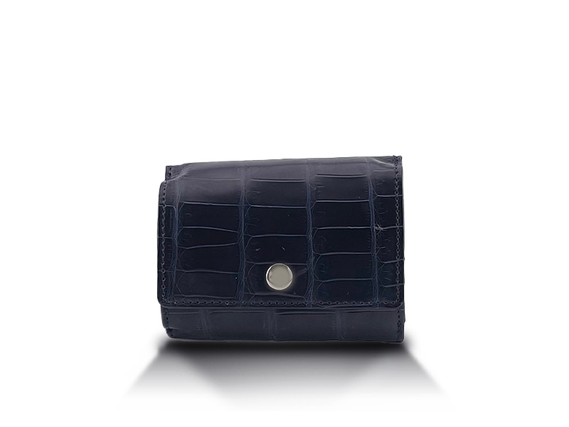 クロコダイル　マット　ミニ財布　ネイビー