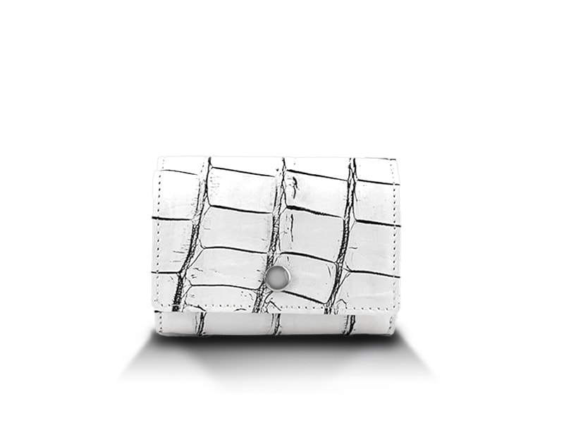 クロコダイル　マット　ミニ財布　白/谷黒