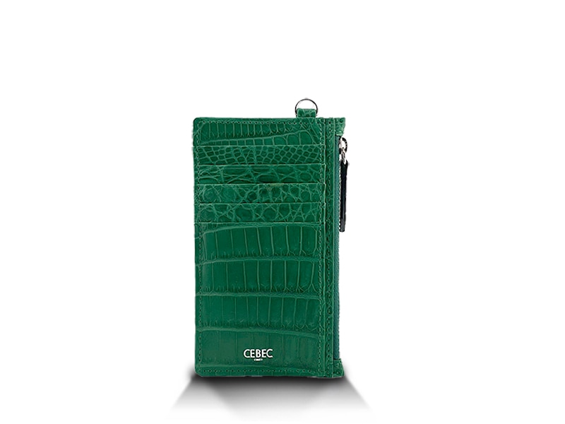 クロコダイル　マット　カードケース　エメラルドグリーン