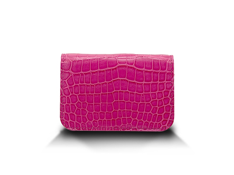 クロコダイル　マット　ビジネスカードケース　シクラメンピンク