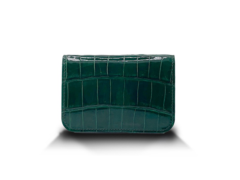 クロコダイル　ツヤ　ビジネスカードケース　グリーン
