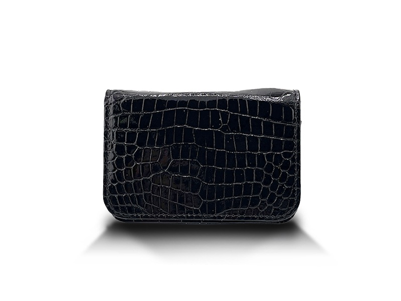 クロコダイル　ツヤ　ビジネスカードケース　ブラック