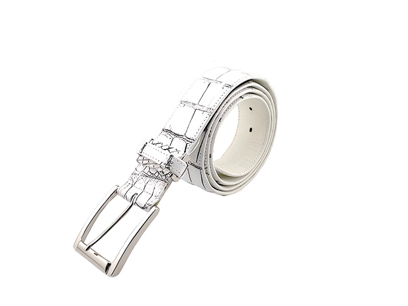クロコダイル　マット　40ミリ　ベルト　白／谷黒