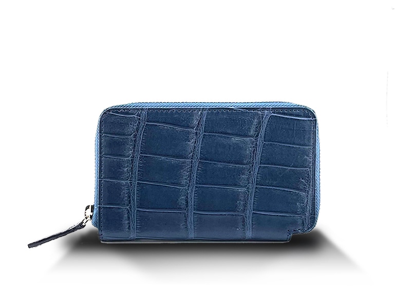 クロコダイル　マット　ハンディーウォレット　インディゴブルー