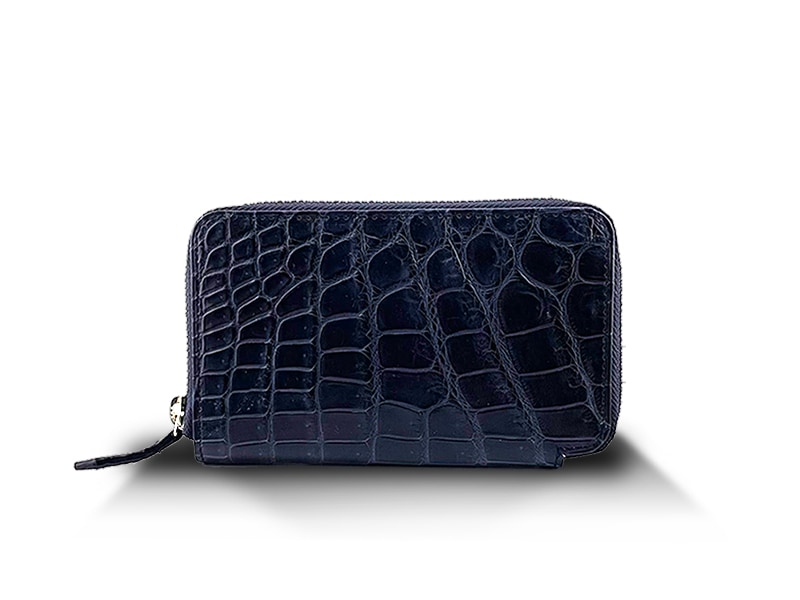 クロコダイル　マット　ハンディーウォレット　ネイビー