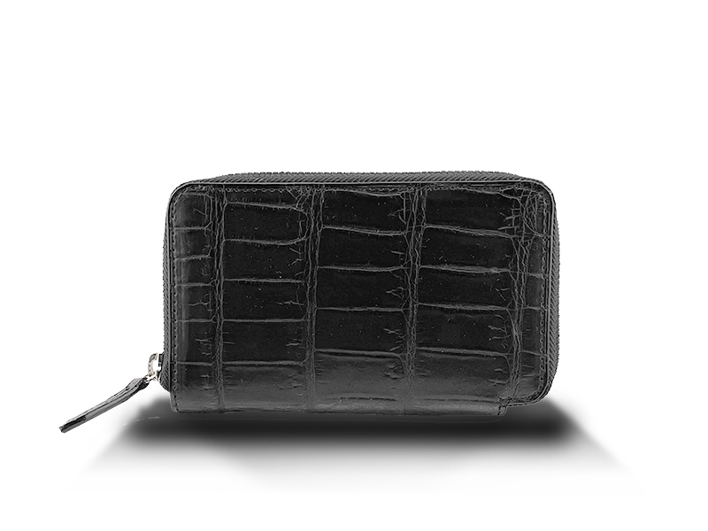 クロコダイル　マット　ハンディーウォレット　ブラック