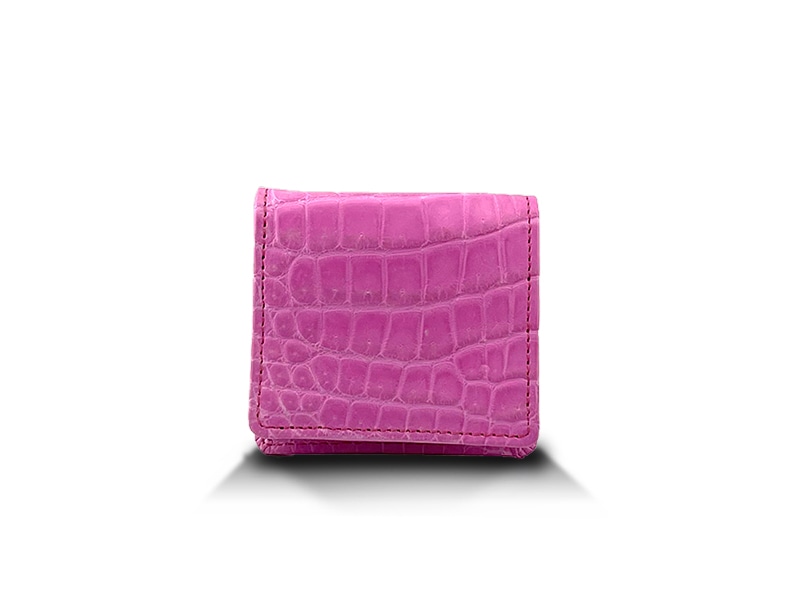 クロコダイル　マット　Boxタイプコインケース　ピンク