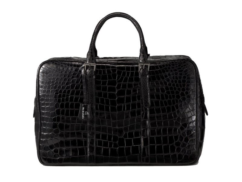 クロコダイル　マット　ボストンバッグ　美錠付　ブラック　　　　　