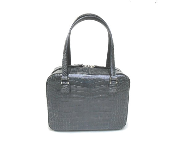 クロコダイル　ツヤ　エレガントバッグ　グレー