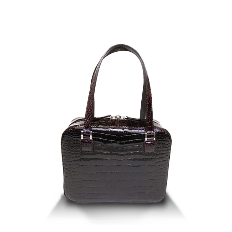 クロコダイル　ツヤ　エレガントバッグ　ワイン