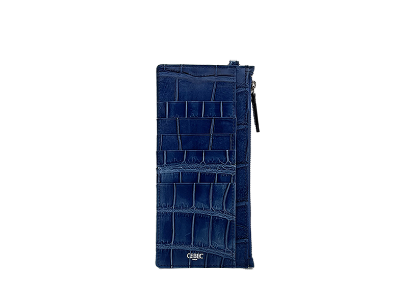 クロコダイル　マット　極薄ウォレット　藍