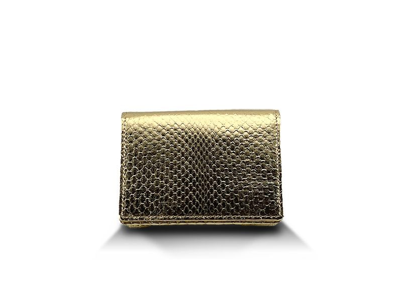 パイソン　頭貼り　Wマチビジネスカードケース　ゴールド