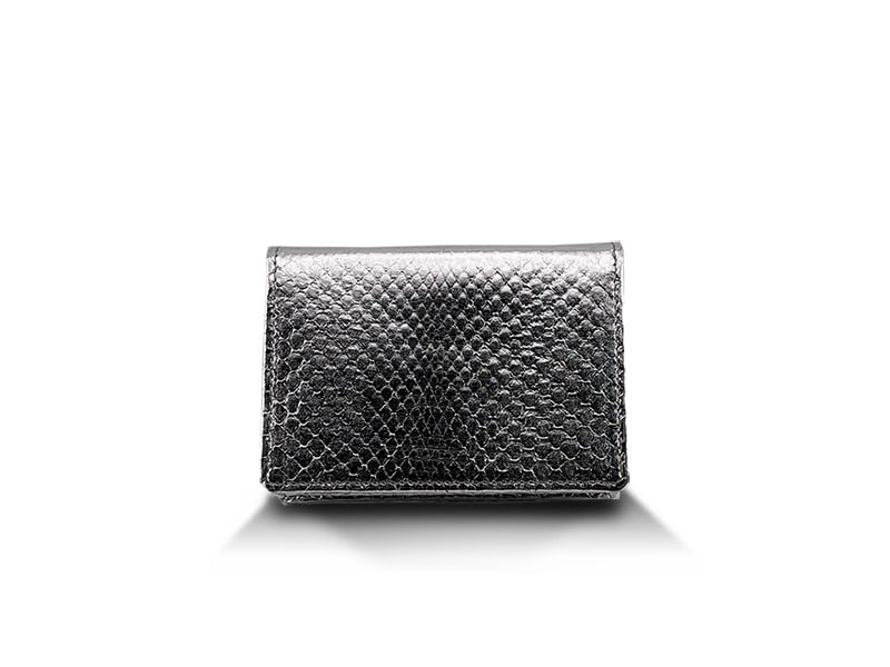 パイソン　頭貼り　Wマチビジネスカードケース　シルバー