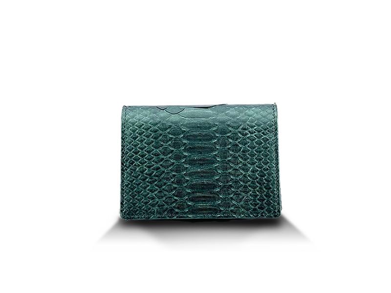 パイソン　頭貼り　Wマチビジネスカードケース　グリーン