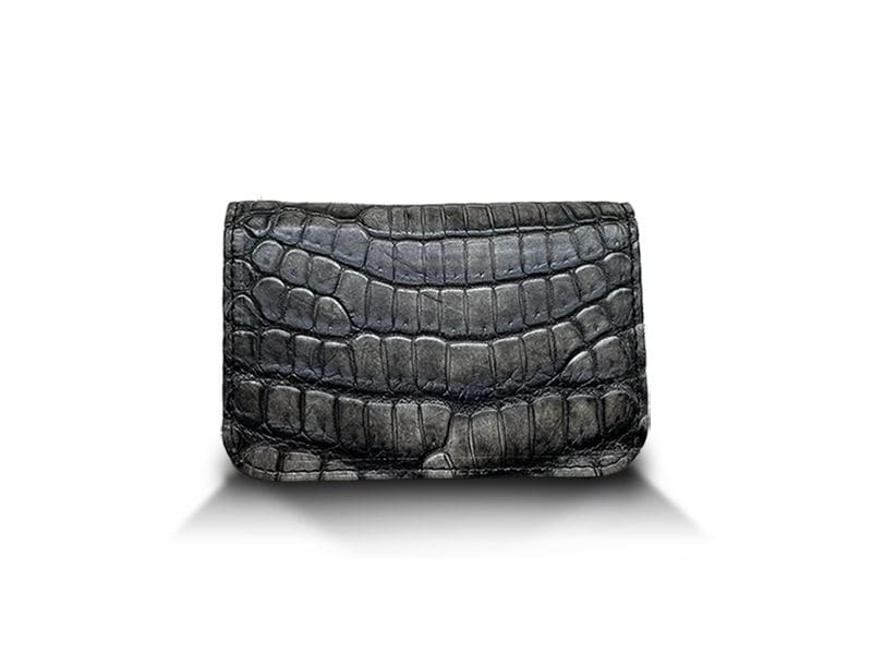 クロコダイル　マット　ビジネスカードケース　墨黒