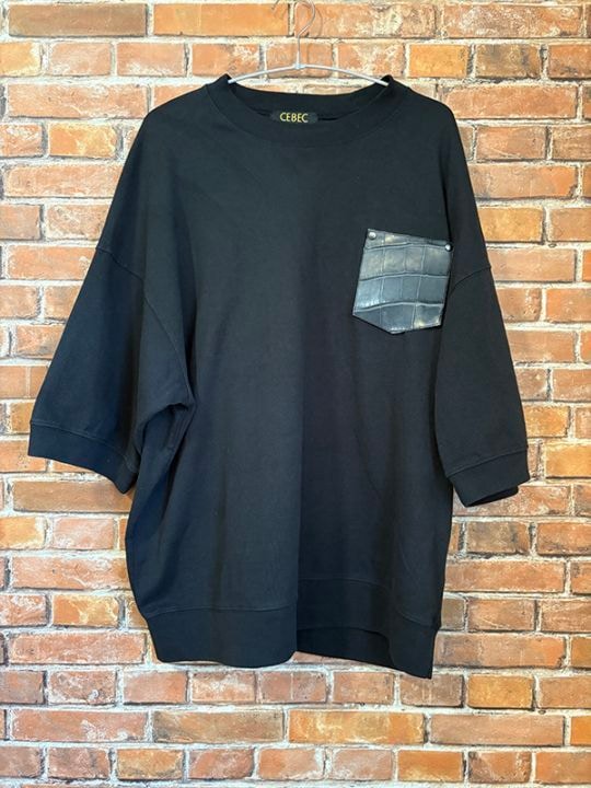 クロコポケット　スウェット　半袖ボディ ブラック　M