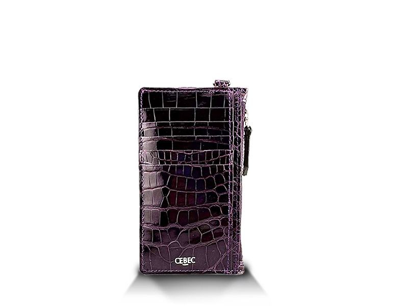 クロコダイル　ツヤ　カードケース　パープル