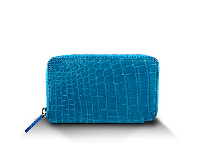 クロコダイル　マット　ハンディーウォレット　ターコイズ