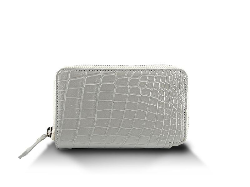クロコダイル　マット　ハンディーウォレット　ホワイトパール