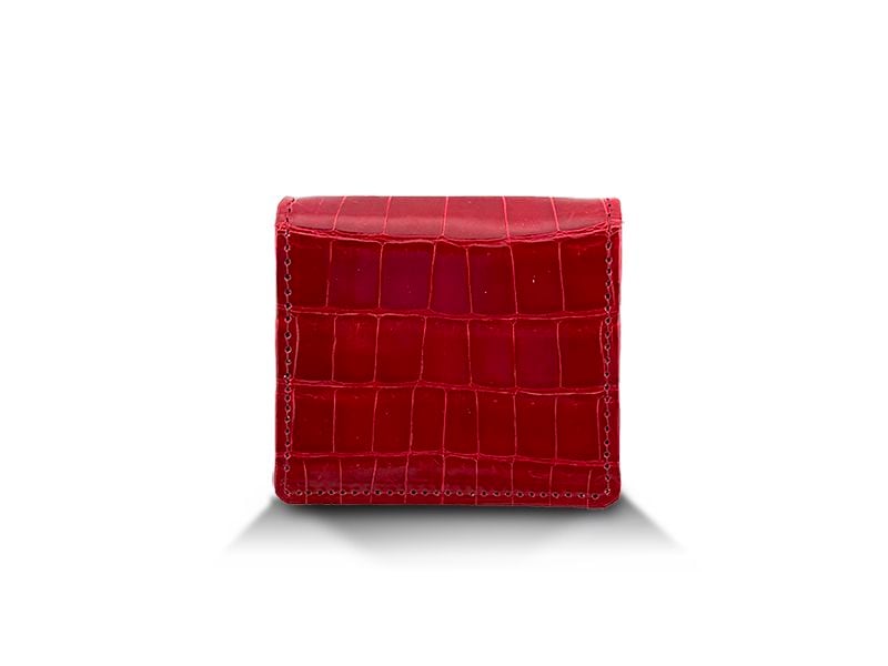 クロコダイル　ツヤ×牛革　BOXタイプコインケース　レッド×ホワイト