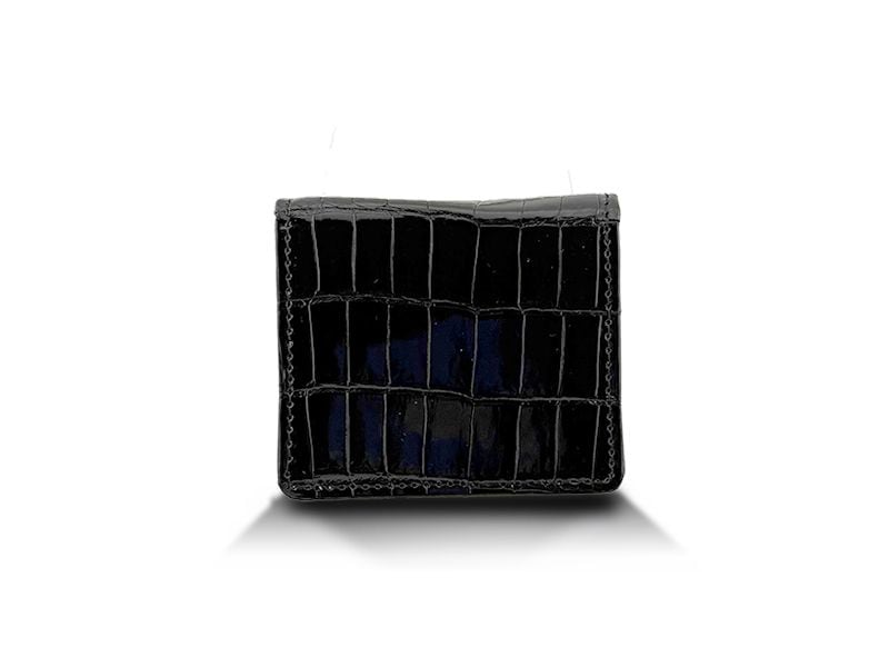 クロコダイル　ツヤ×牛革　BOXタイプコインケース　ブラック×ホワイト