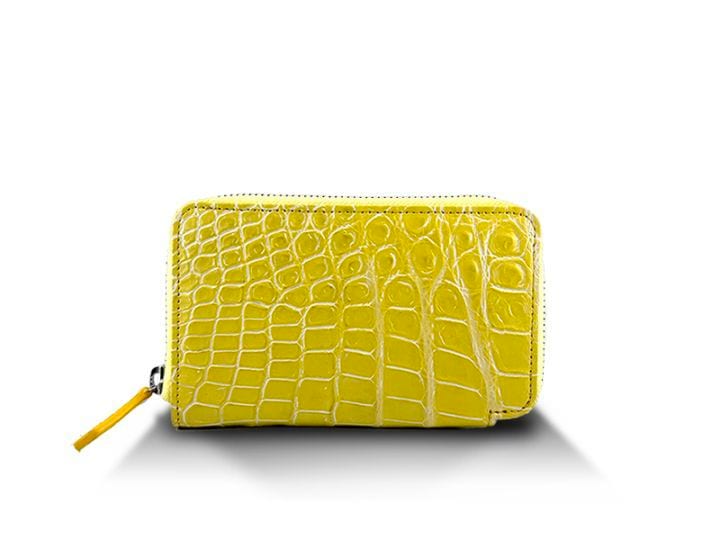 クロコダイル　マット　ハンディーウォレット　イエロー/谷白
