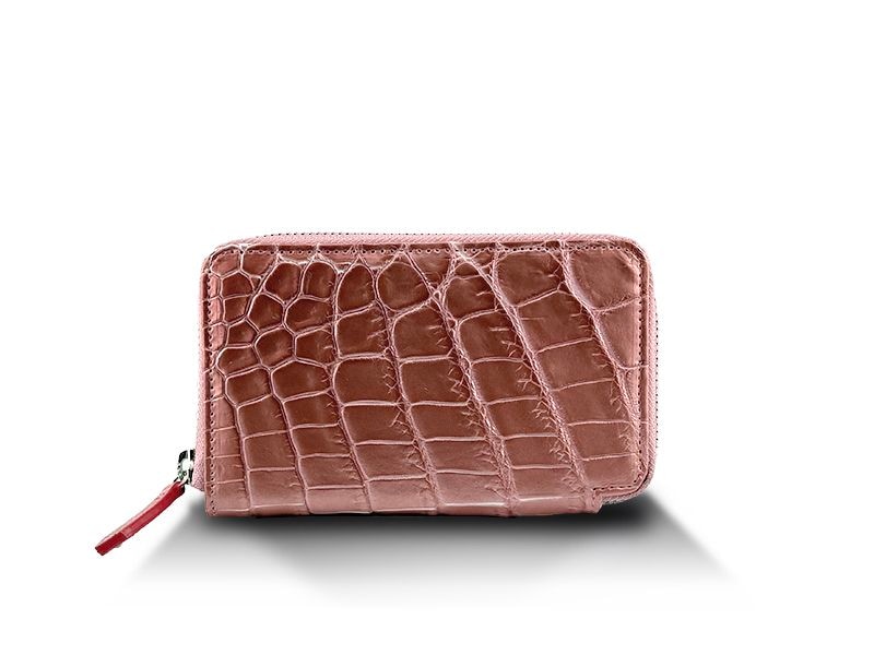 クロコダイル　マット　ハンディーウォレット　パールピンク