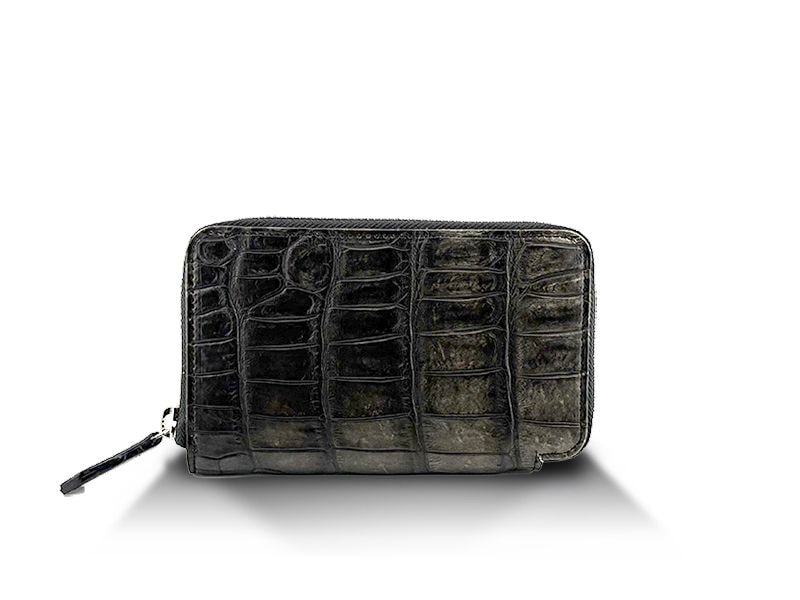 クロコダイル　マット　ハンディーウォレット　墨黒