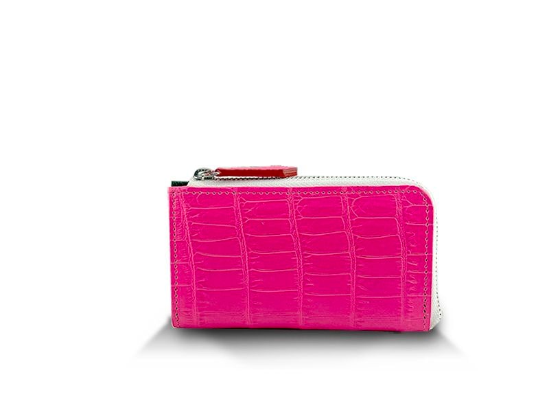 クロコダイル　マット　四連キーケース　ネオンピンク