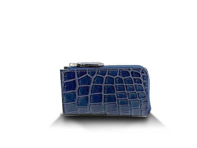 クロコダイル　マット　四連キーケース　インディゴブルー