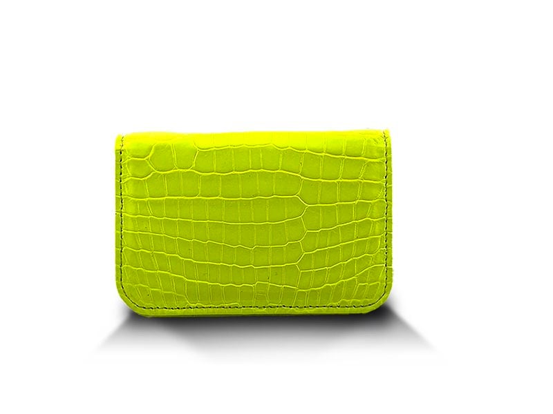 クロコダイル　マット　ビジネスカードケース　ネオンイエロー