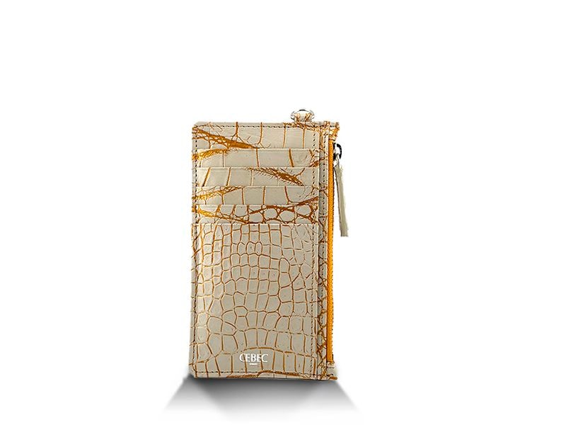 クロコダイル　マット　カードケース　バニラ/谷ゴールド
