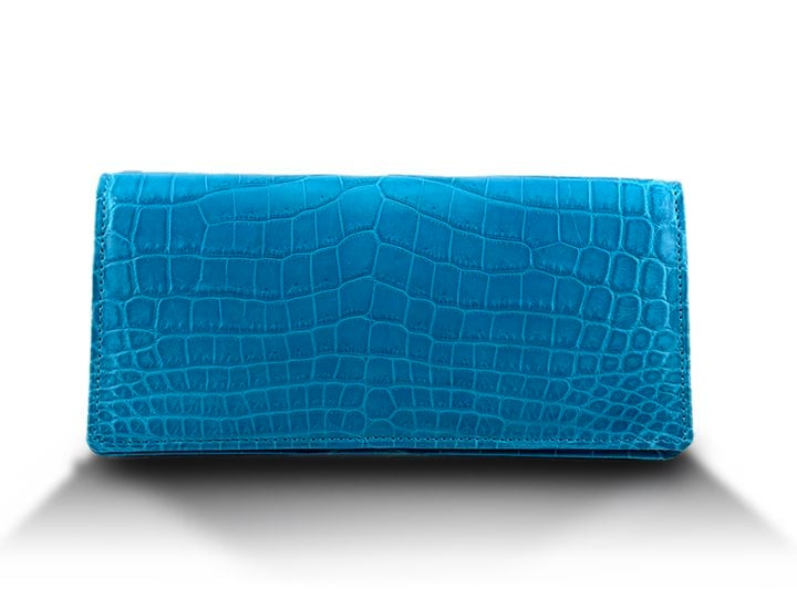 クロコダイル　マット　ロングウォレット　ターコイズ