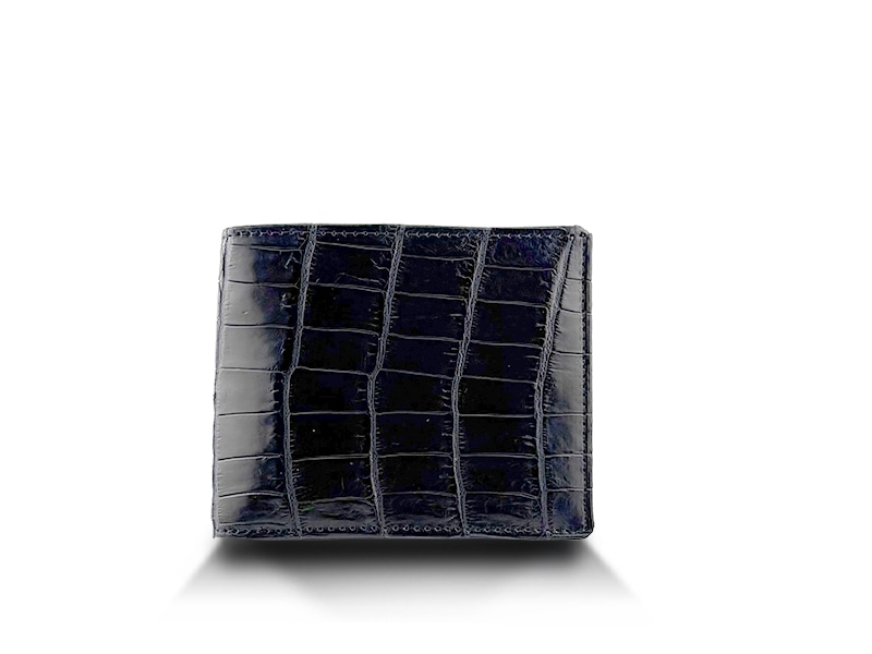クロコダイル　マット　二つ折れウォレット　ネイビー