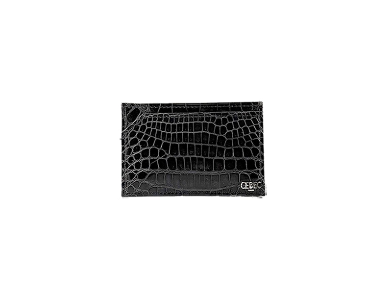 クロコダイル　ツヤ　スマートカードケース　ダークグレー