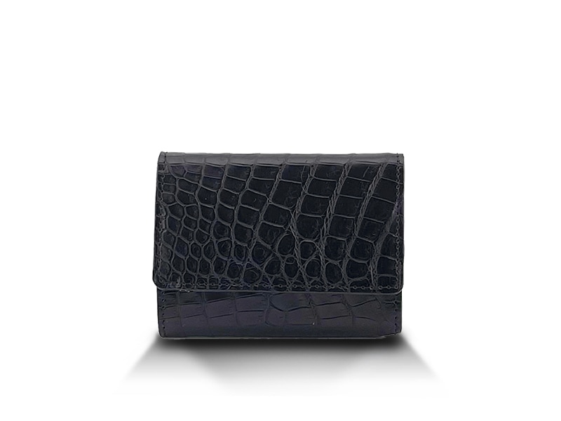 クロコダイル マット ミニ財布 ブラック | ウォレット,折り財布
