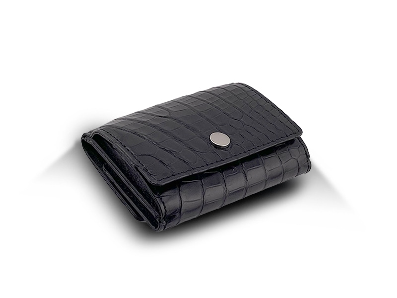 クロコダイル マット ミニ財布 ブラック | ウォレット,折り財布