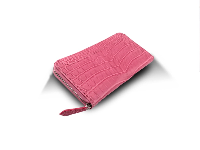 クロコダイル マット スリムラウンドウォレット ピンク | ウォレット